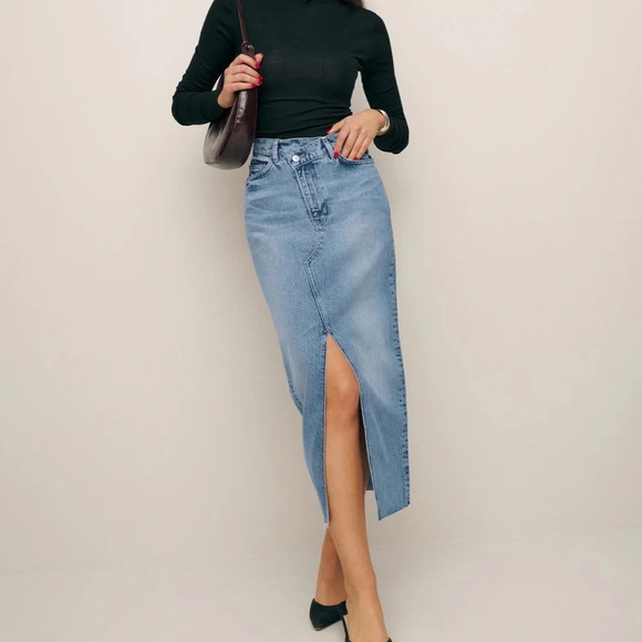 Reformation Nila Long Denim Skirt in Galway - Picture 1 of 6